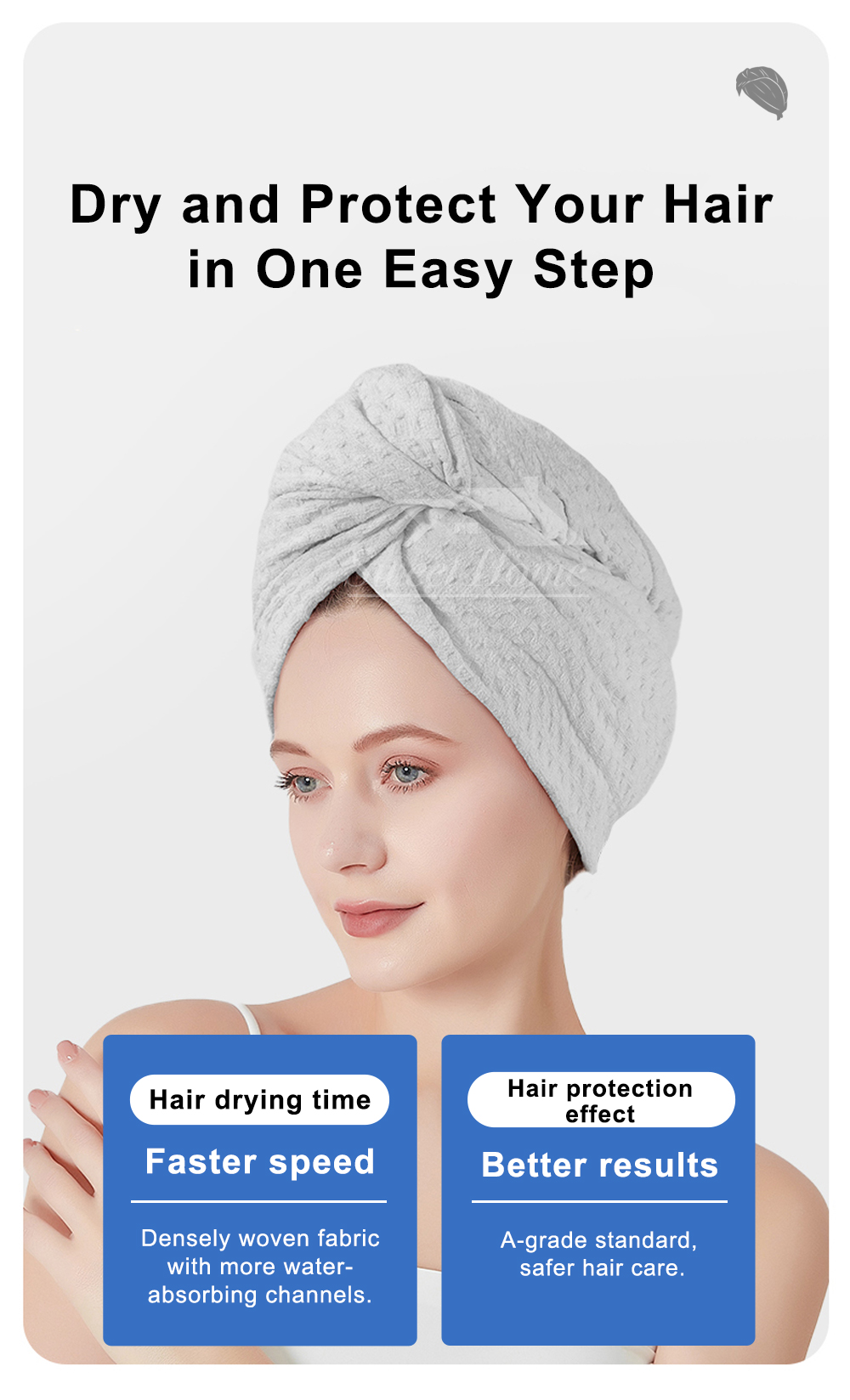 Antibacterial Waffle Wide-tail Hair Drying Cap-7